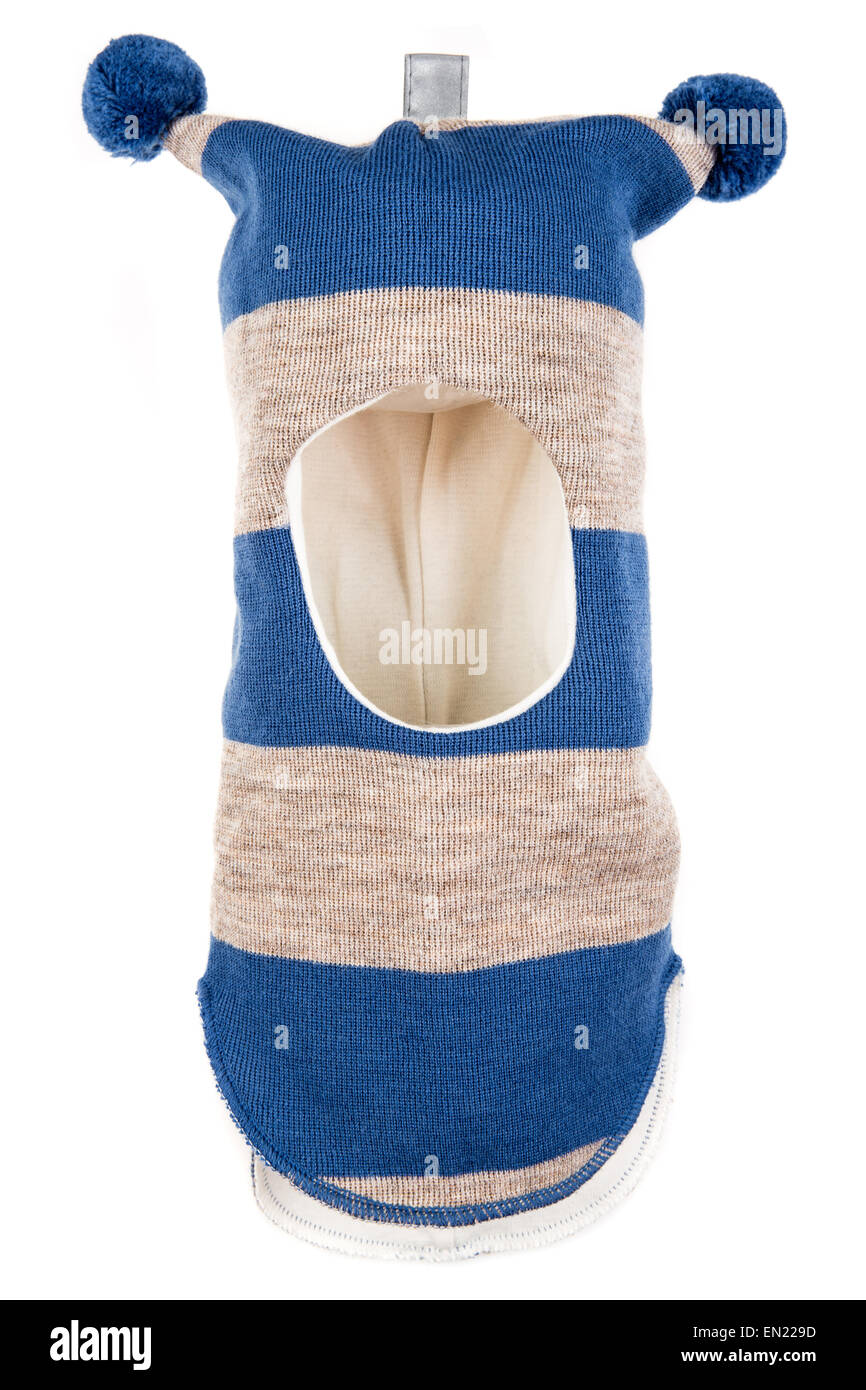 Bambino un foro della maschera da sci, winter hat casco isolato su uno sfondo bianco. Foto Stock