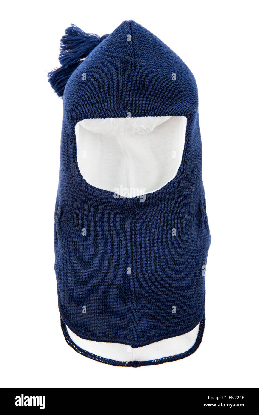 Bambino un foro della maschera da sci, winter hat casco isolato su uno sfondo bianco. Foto Stock