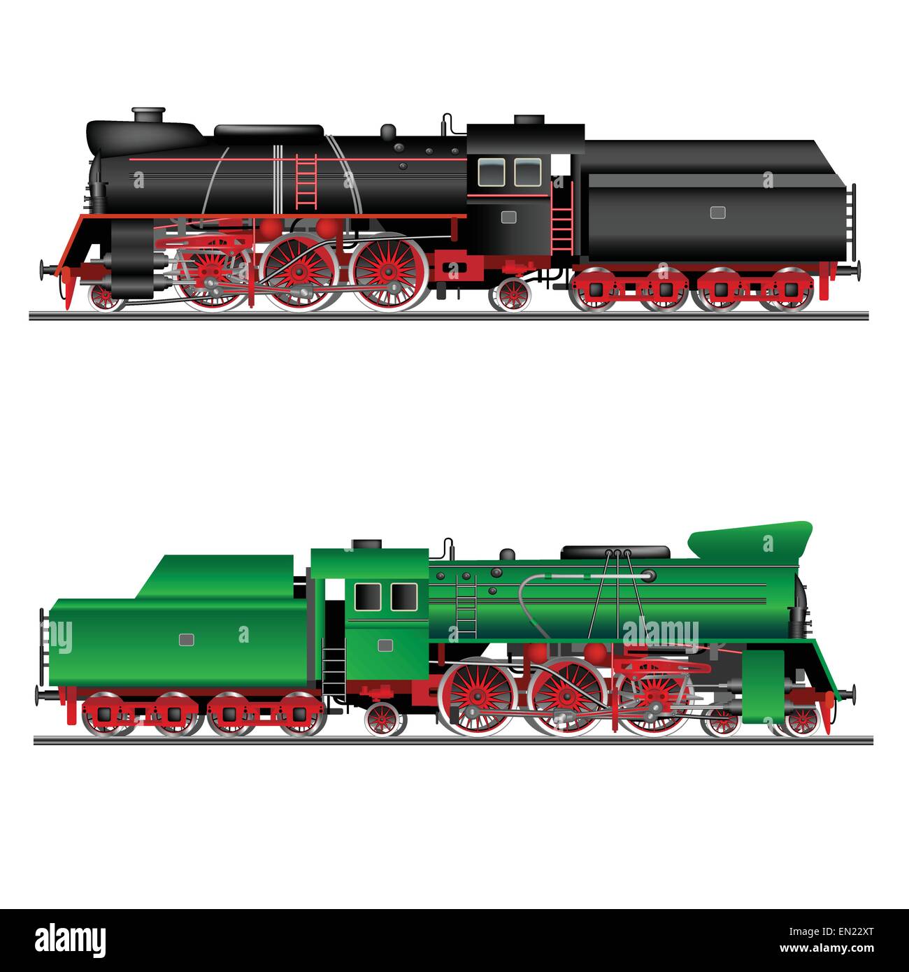 Treno, vecchia locomotiva isolata su bianco. Dettagliata illustrazione vettoriale Illustrazione Vettoriale