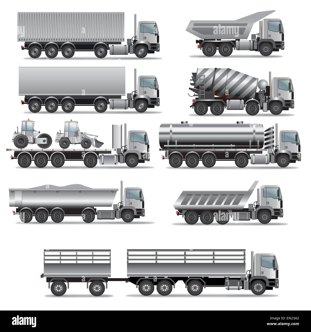 Set di camion per il trasporto merci. Illustrazione Vettoriale Illustrazione Vettoriale
