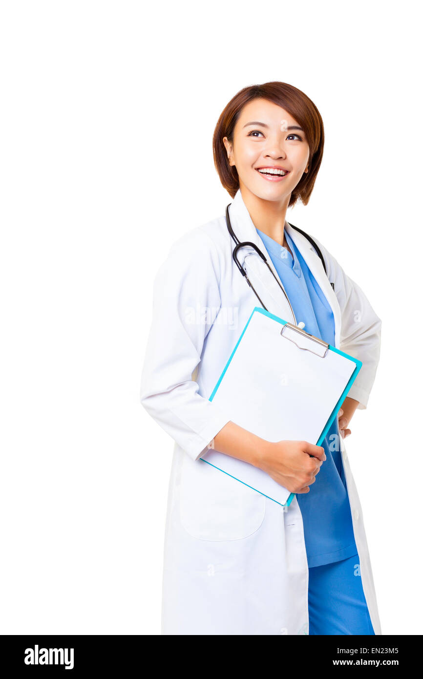 Sorridente medico donna con uno stetoscopio Foto Stock