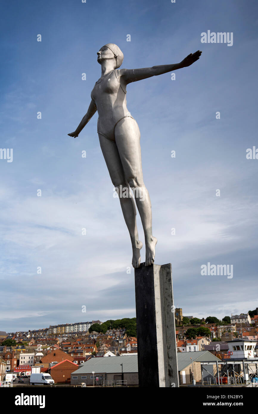 Regno Unito, Inghilterra, Yorkshire, Scarborough, Vincent's Pier, Immersioni Belle scultura da fabbro artista Craig Knowles Foto Stock