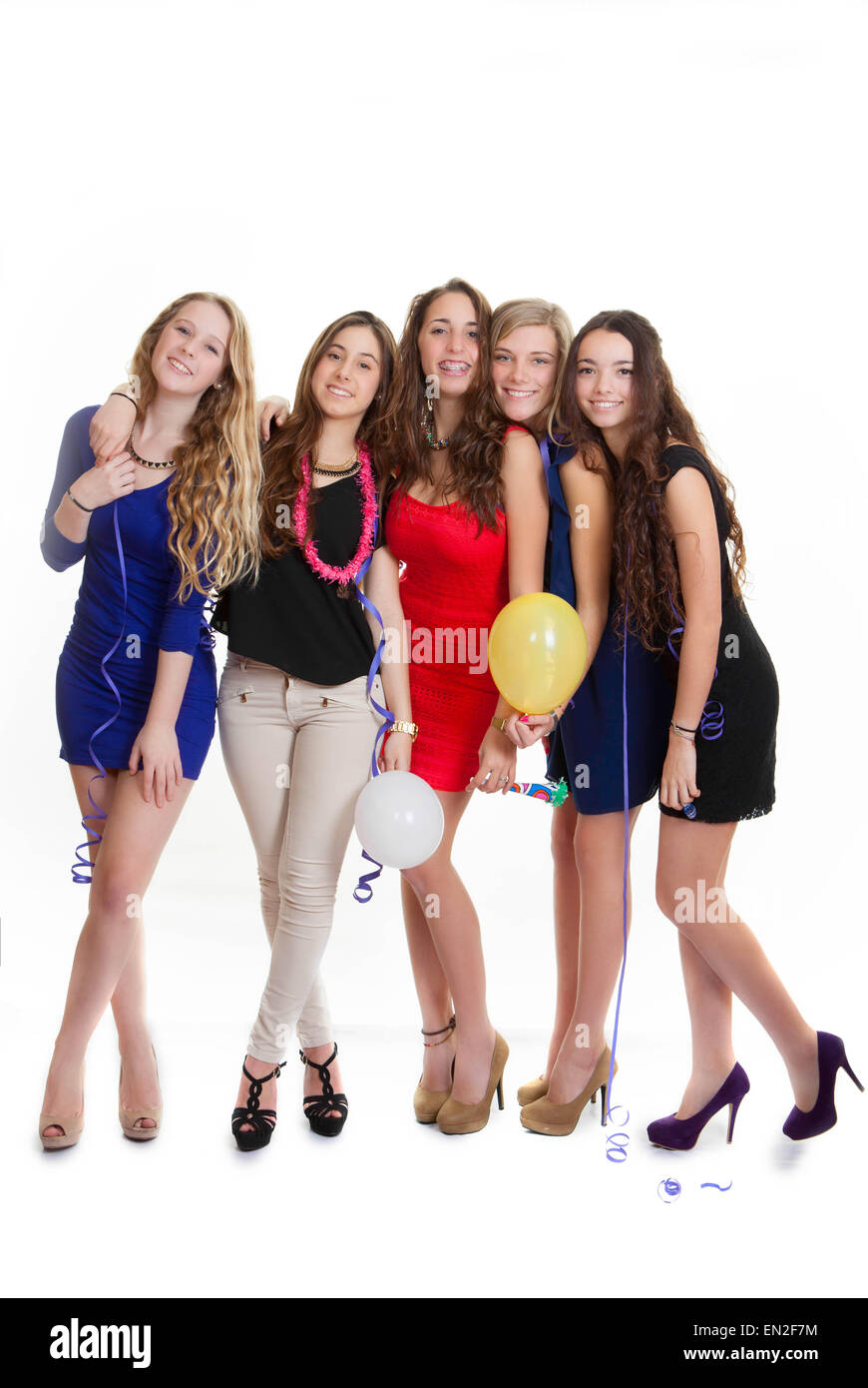 Hen party ragazze giovani per celebrare il capodanno Foto Stock