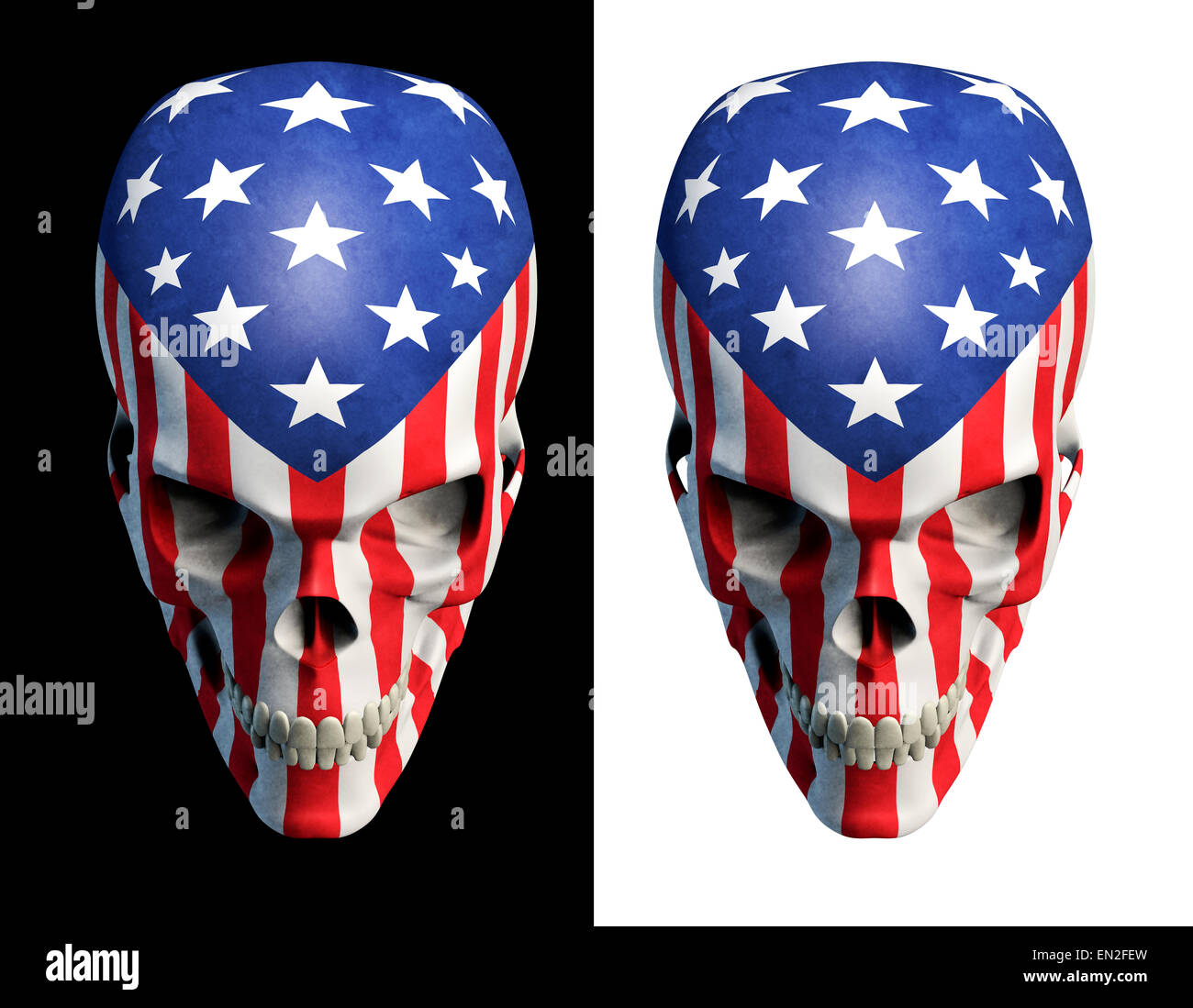 3D render del cranio decorato con bandiera degli Stati Uniti Foto Stock