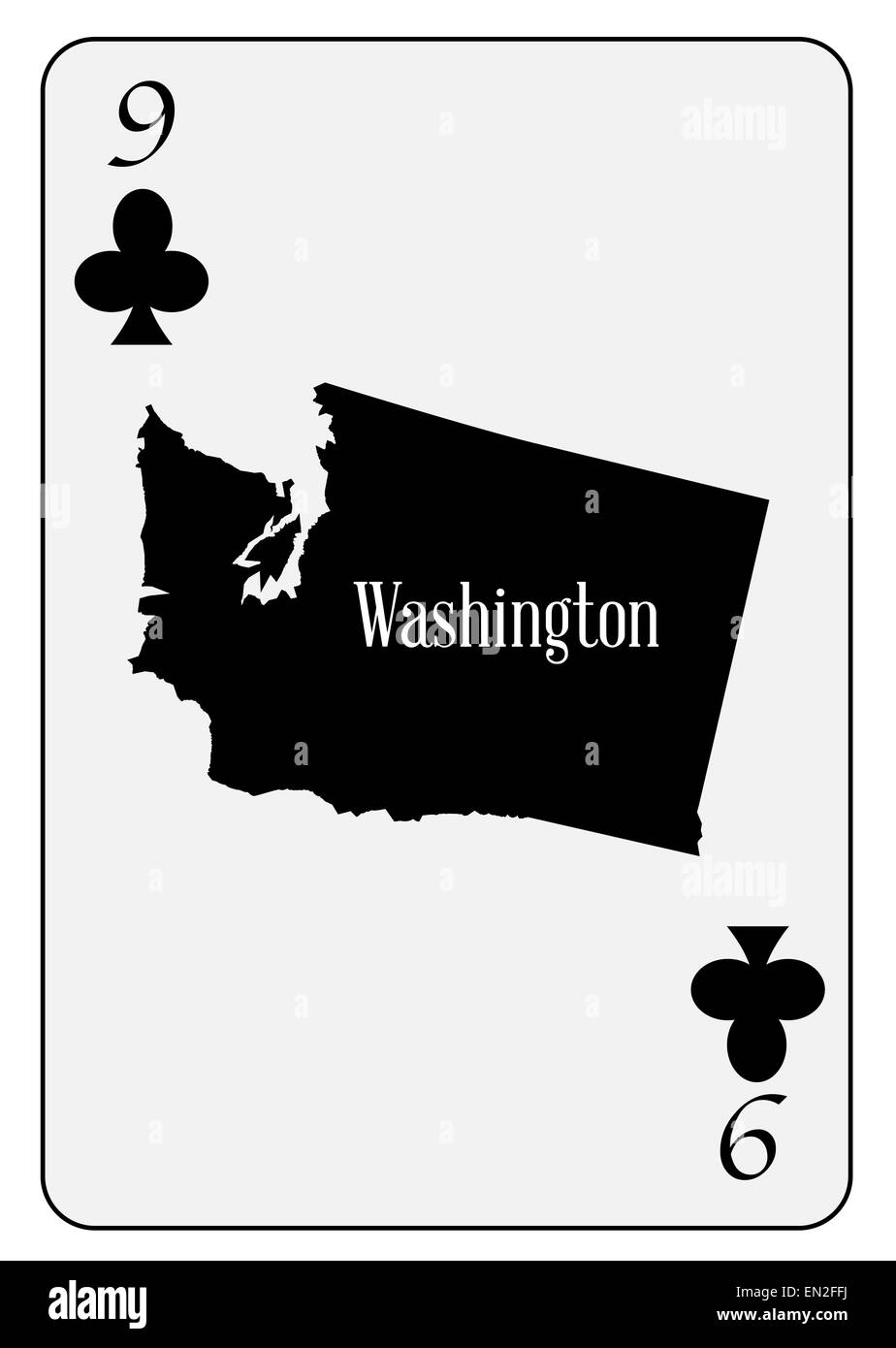 Mappa di contorno di Washington e utilizzato come 9 di club motivo in una carta da gioco Foto Stock