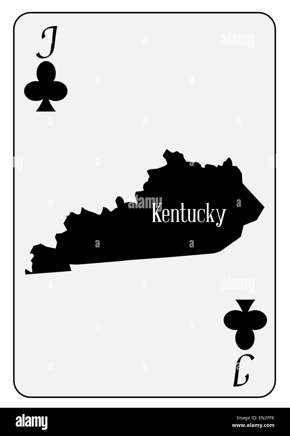 Mappa di contorno del Kentucky e utilizzato come il Jack di Clubs motivo in una carta da gioco Foto Stock