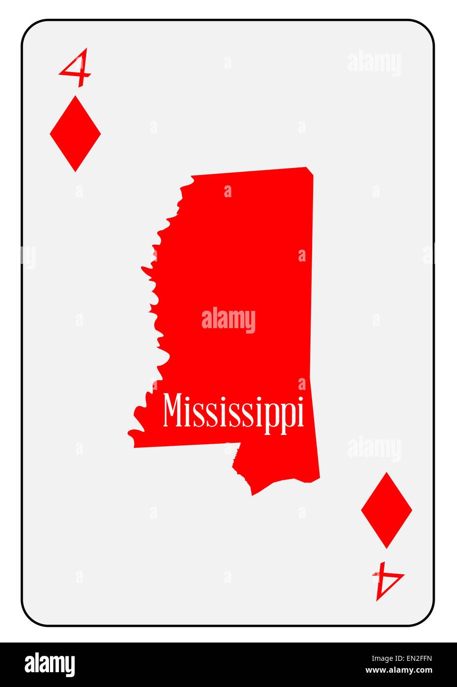 Mappa di contorno del Mississippi e utilizzato come 4 di diamanti motivo in una carta da gioco Foto Stock
