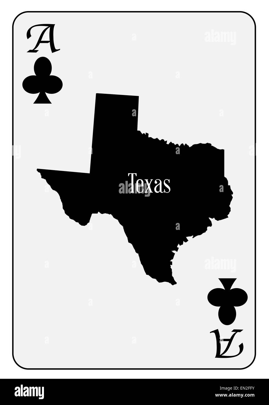 Mappa di contorno del Texas e utilizzato come asso del club motivo in una carta da gioco Foto Stock