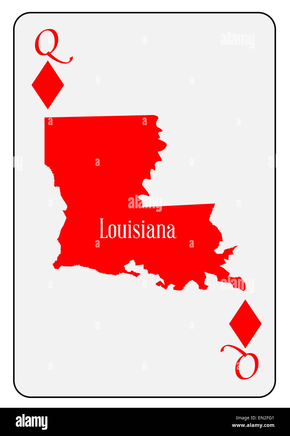 Mappa di contorno della Louisiana e utilizzati come la regina dei diamanti è motivo in una carta da gioco Foto Stock