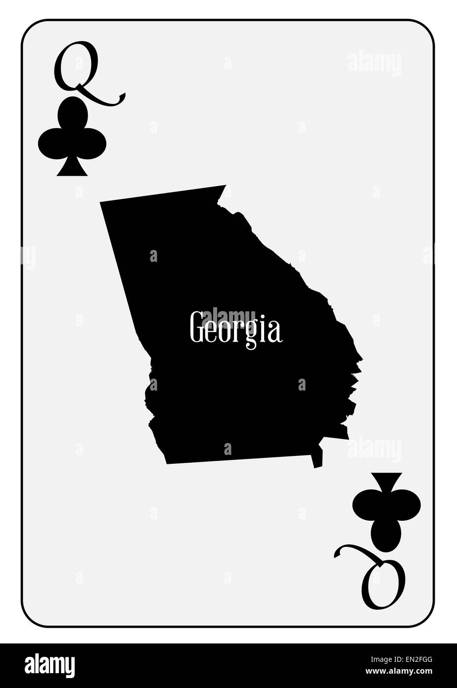 Mappa di contorno di Georgia e usato come la regina del club motivo in una carta da gioco Foto Stock