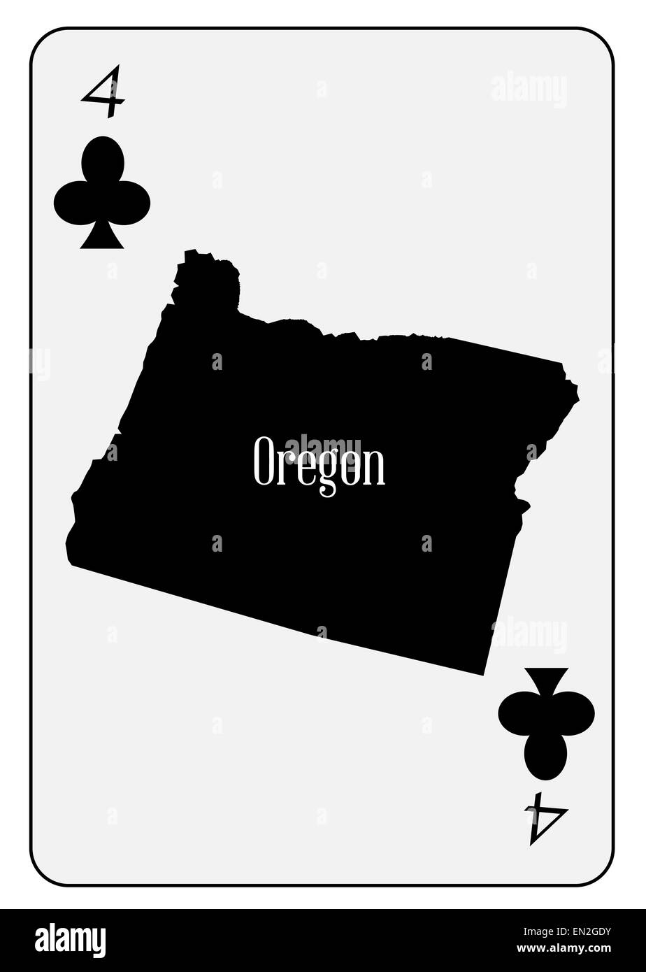 Mappa di contorno di Oregon e utilizzato come 4 di club motivo in una carta da gioco Foto Stock