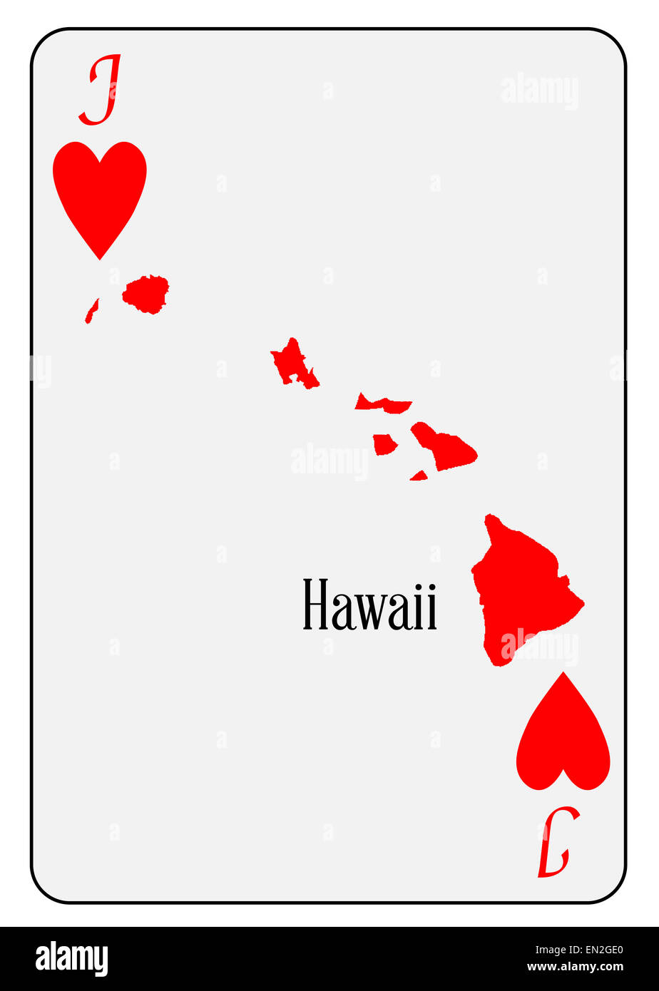 Mappa di contorno delle Hawaii e utilizzato come il Jack di Cuori motivo in una carta da gioco Foto Stock