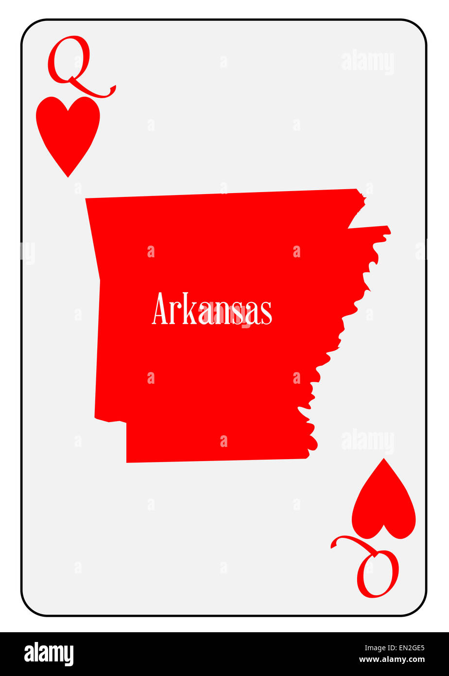 Mappa di contorno di Arkansas e utilizzati come la Regina di Cuori motivo in una carta da gioco Foto Stock