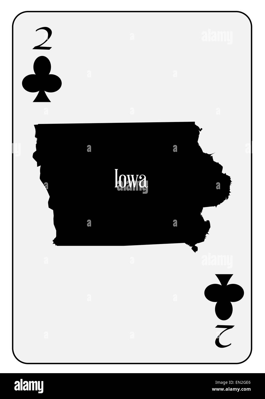 Mappa di contorno di Iowa e utilizzato come 2 di club motivo in una carta da gioco Foto Stock