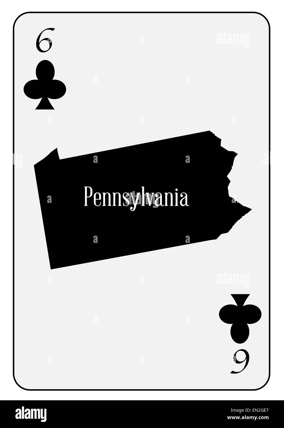 Mappa di contorno di Pennsylvania e utilizzato come 6 di club motivo in una carta da gioco Foto Stock