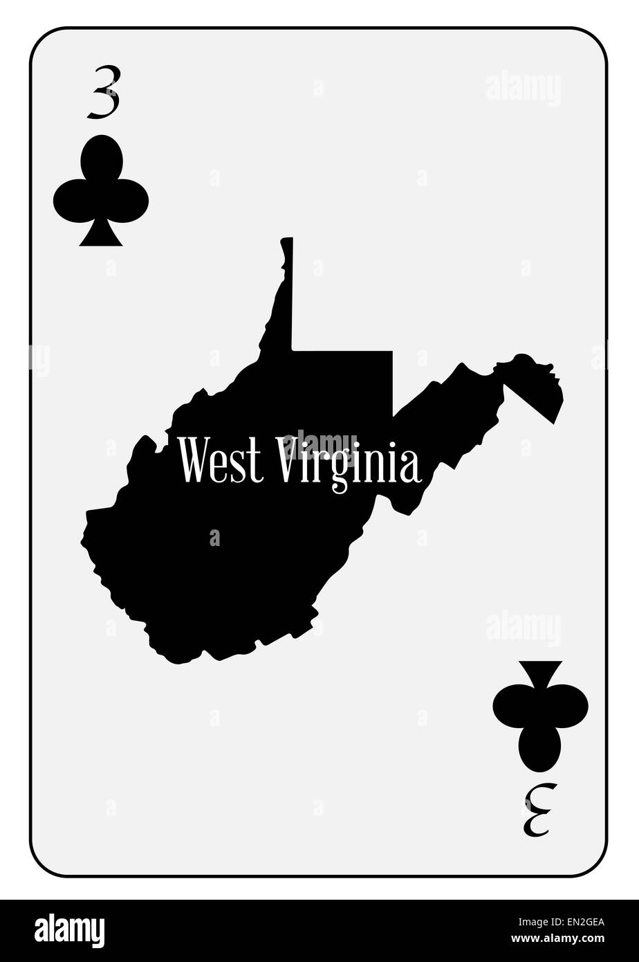 Mappa di contorno di West Virginia e utilizzato come 3 di club motivo in una carta da gioco Foto Stock