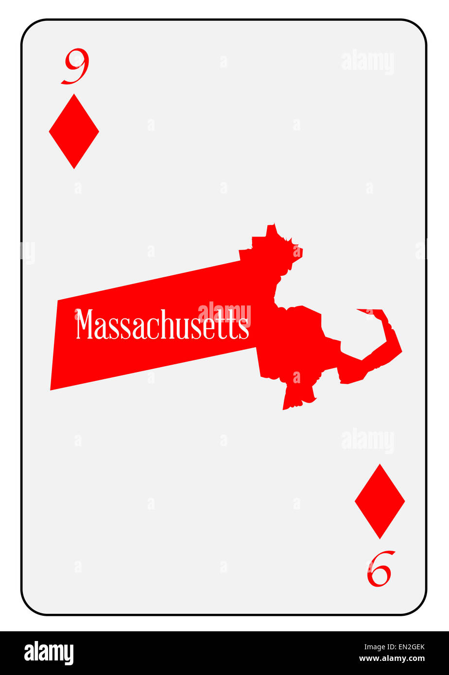 Mappa di contorno del Massachusetts e utilizzato come 9 di diamanti motivo in una carta da gioco Foto Stock