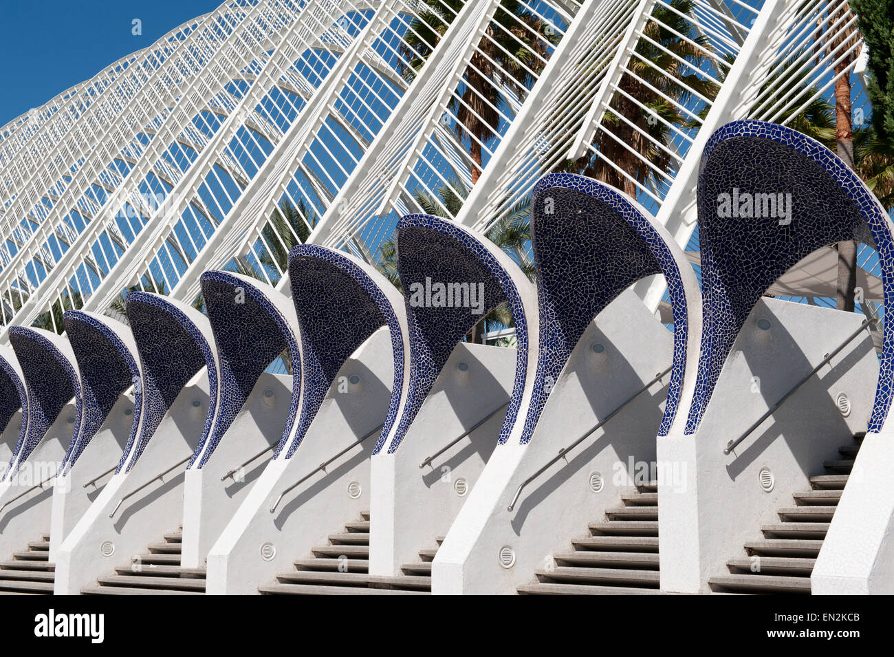 La Città delle Arti e delle Scienze di Valencia Giardini Turia Santiago Calatrava Félix Candela Ciutat de les Arts i les Ciències Foto Stock