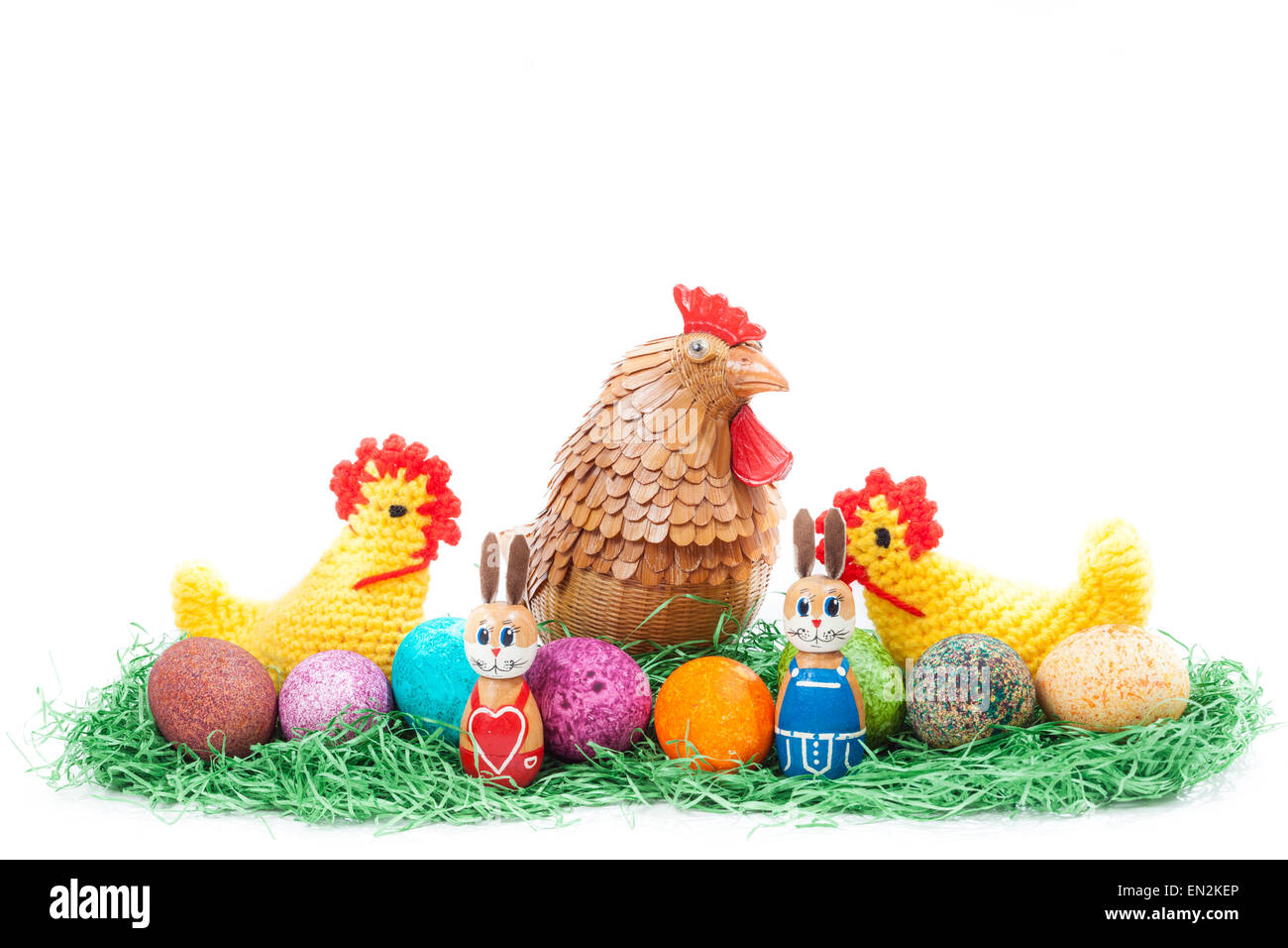 Colorulf nido di pasqua con pulcino, galline e conigli Foto Stock