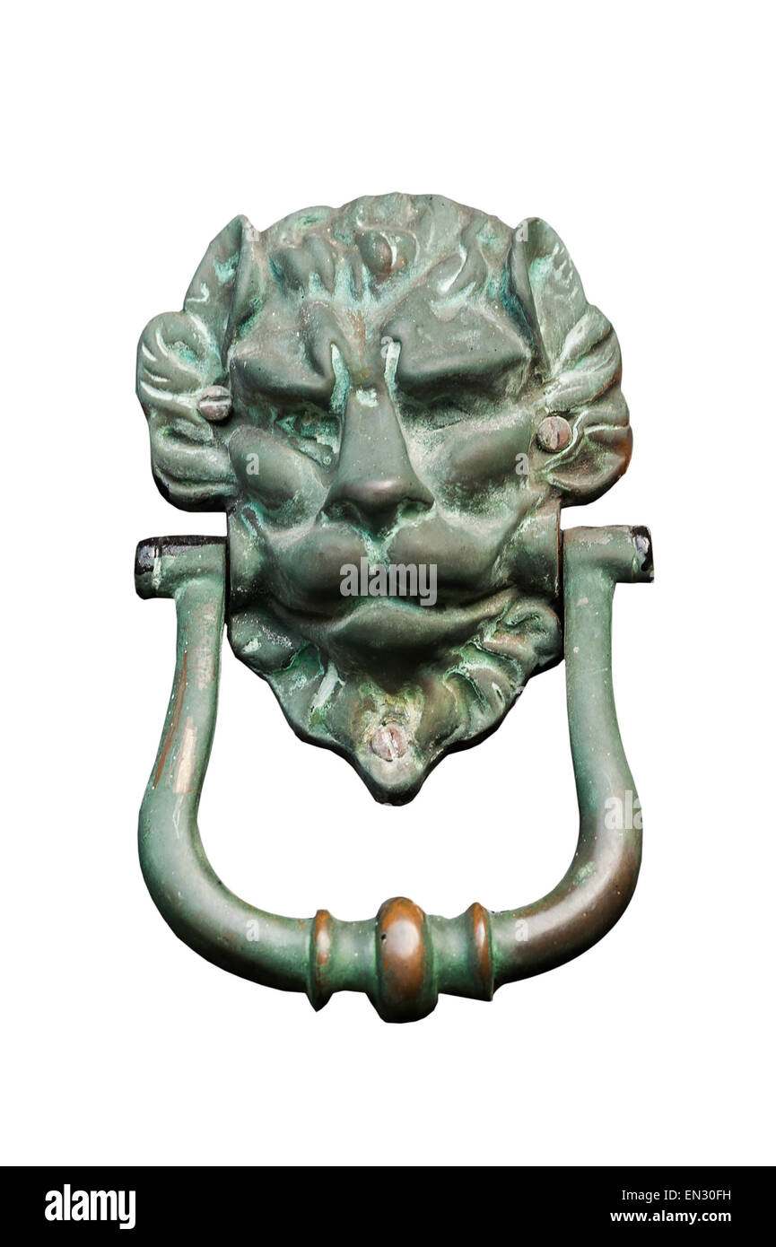 La vecchia porta la manopola isolato su bianco Foto Stock