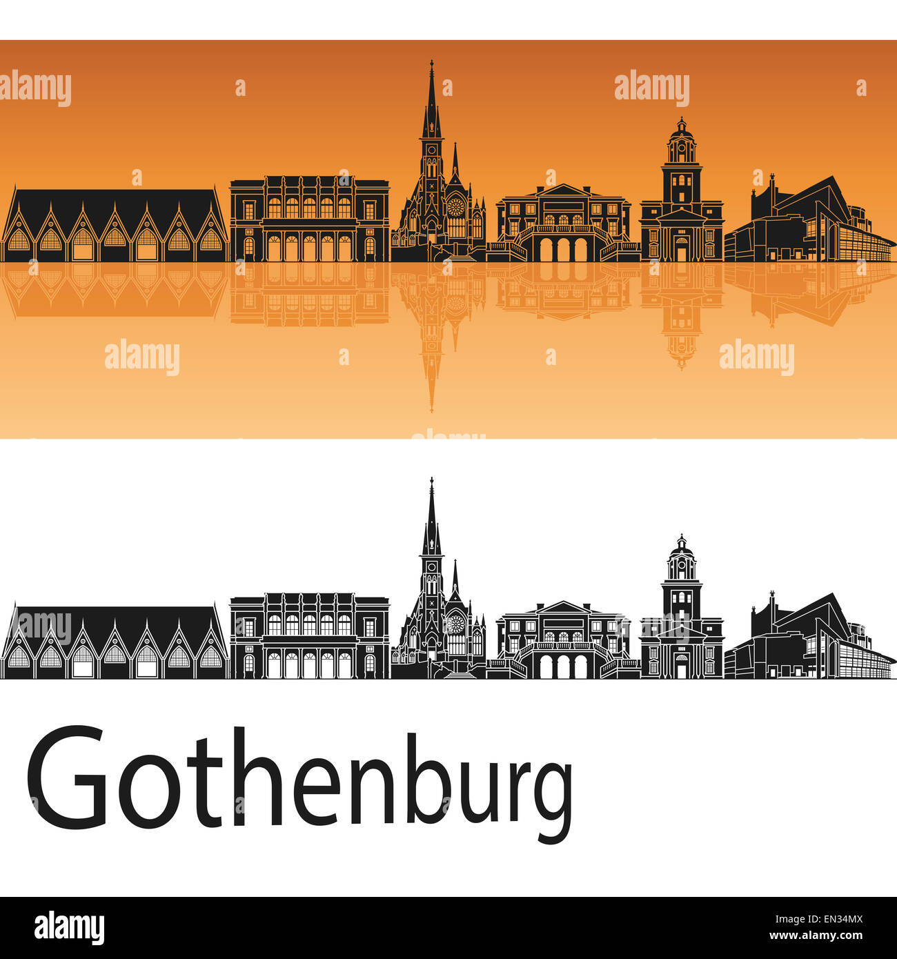 Lo skyline di Göteborg in arancione Foto Stock