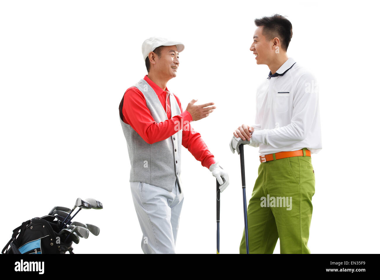 Due campi da golf golfisti maschio il dialogo Foto Stock