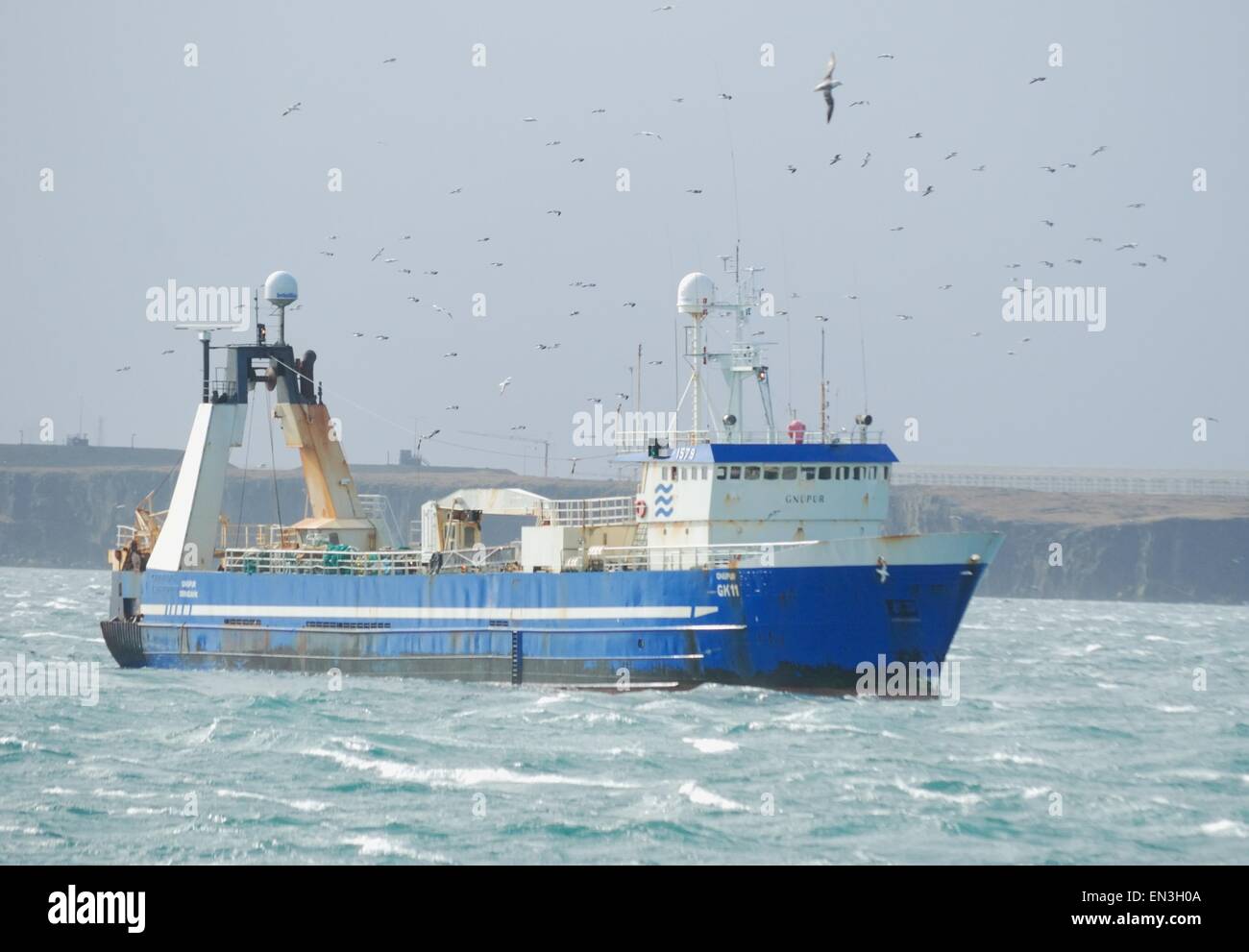 Pescherecci da traino islandesi che pescano al largo delle coste dell'Islanda Foto Stock