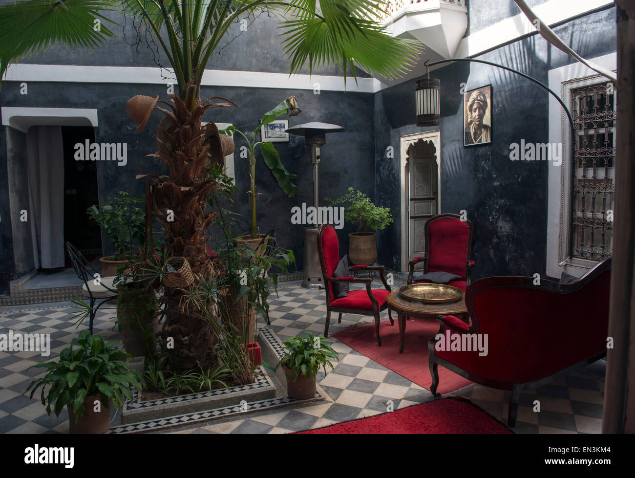 Riad Menzeh, . Casa Tradizionale costruita intorno ad un cortile aperto, spesso convertita in hotel. Marrakech, Marocco Foto Stock