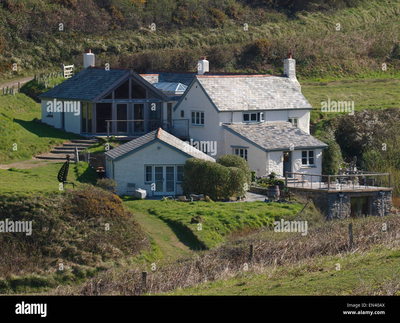 Vecchia struttura rurale Devonshire agriturismo esteso e ampliato in una casa grande, North Devon, Regno Unito Foto Stock