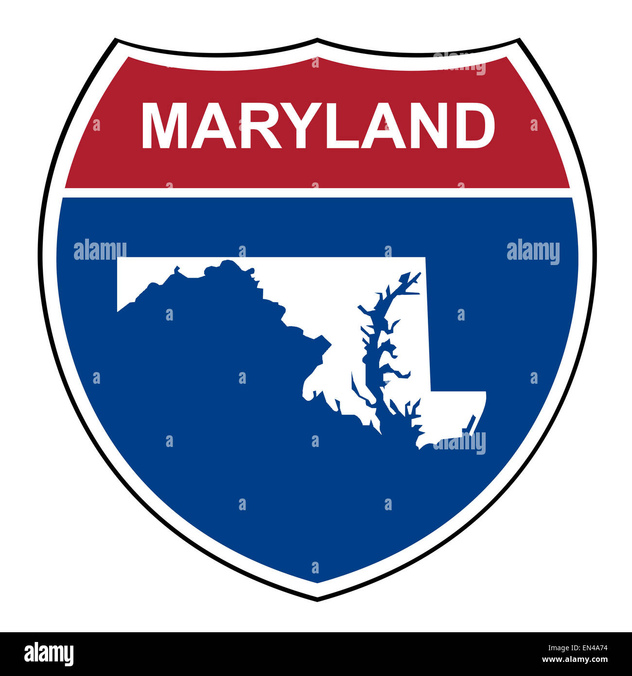 Maryland American Interstate Highway road scudo isolato su uno sfondo bianco. Foto Stock