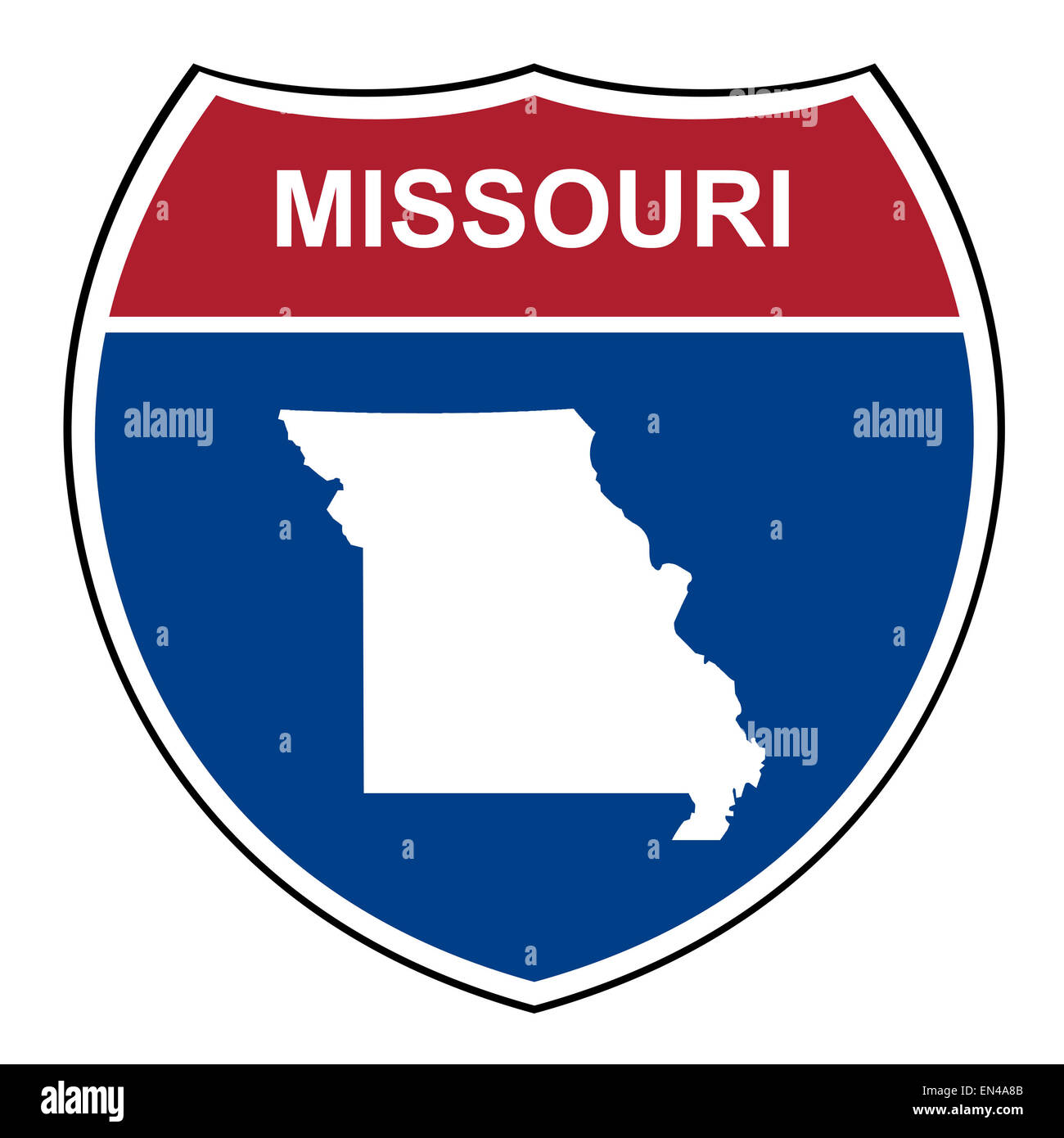 Missouri American Interstate Highway road scudo isolato su uno sfondo bianco. Foto Stock
