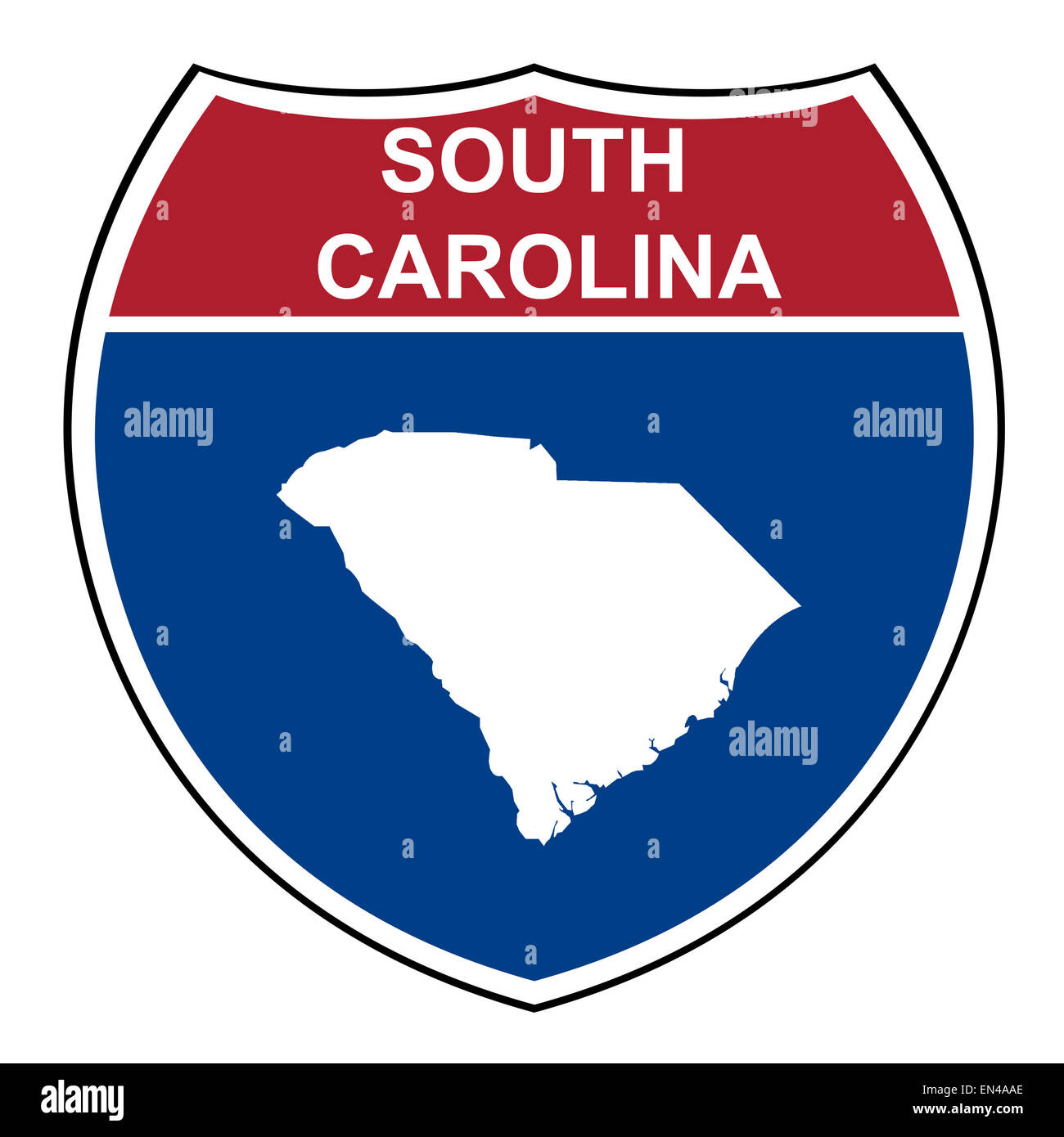Carolina del Sud American Interstate Highway road scudo isolato su uno sfondo bianco. Foto Stock