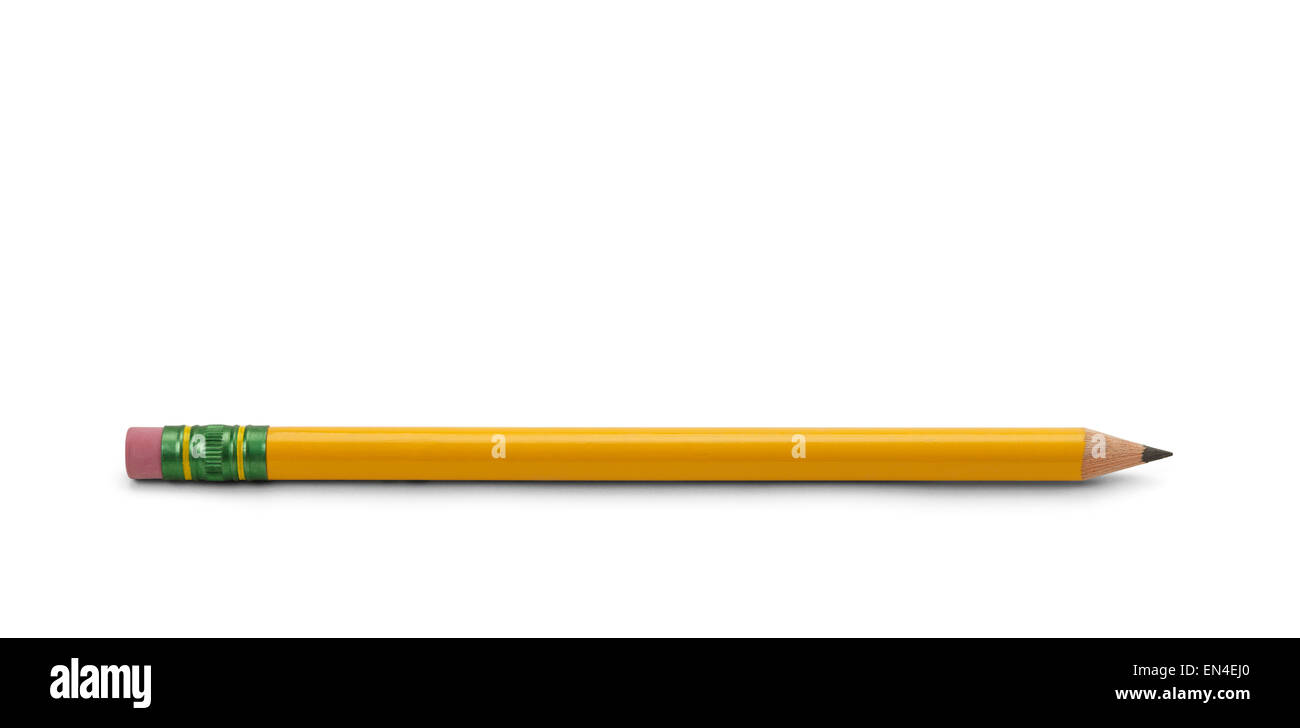 Legno giallo numero due matita con punta affilata isolati su sfondo bianco. Foto Stock