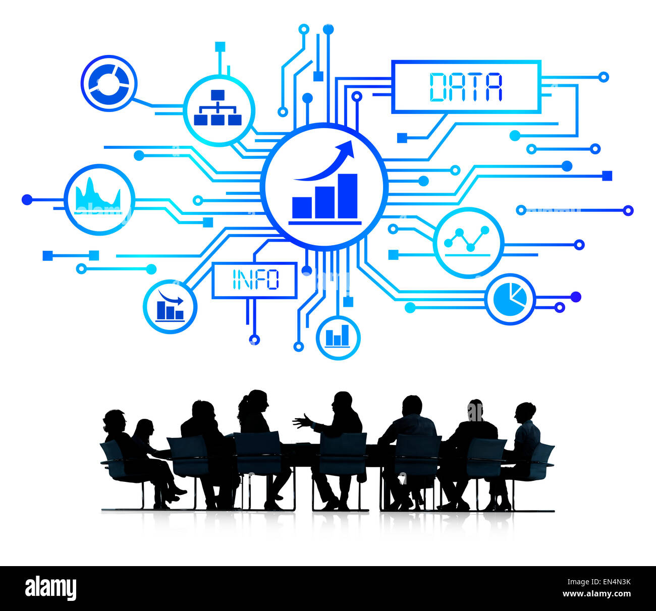 Sagome di persone di affari e i concetti di dati Foto Stock