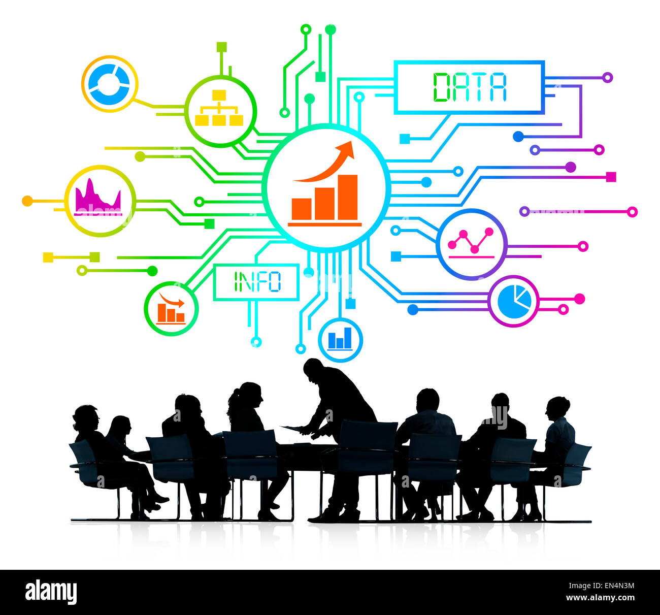 Sagome di persone di affari e i concetti di dati Foto Stock