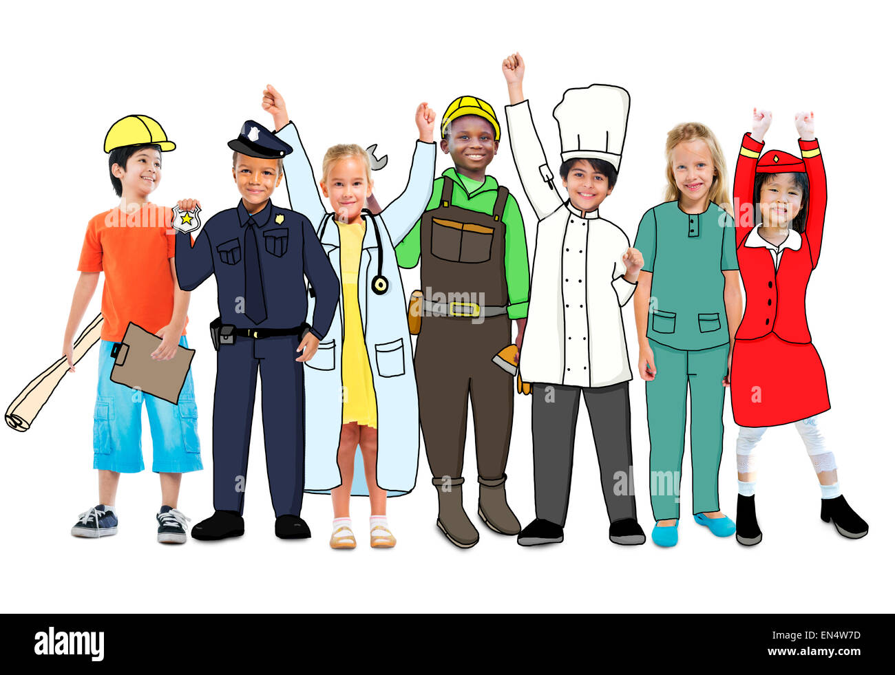 Bambini indossare futuro lavoro uniformi Foto Stock