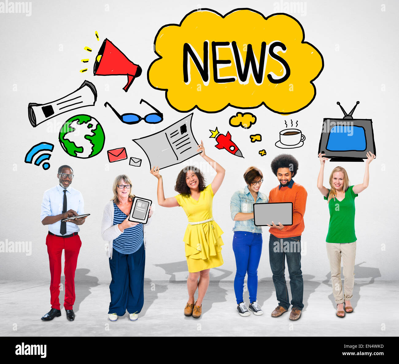 Gruppo di persone con i media digitali concetti Foto Stock