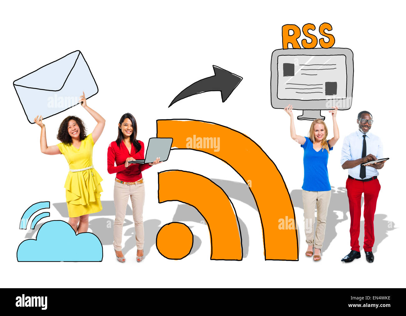 Le persone e i social network e i feed RSS Concept Foto Stock