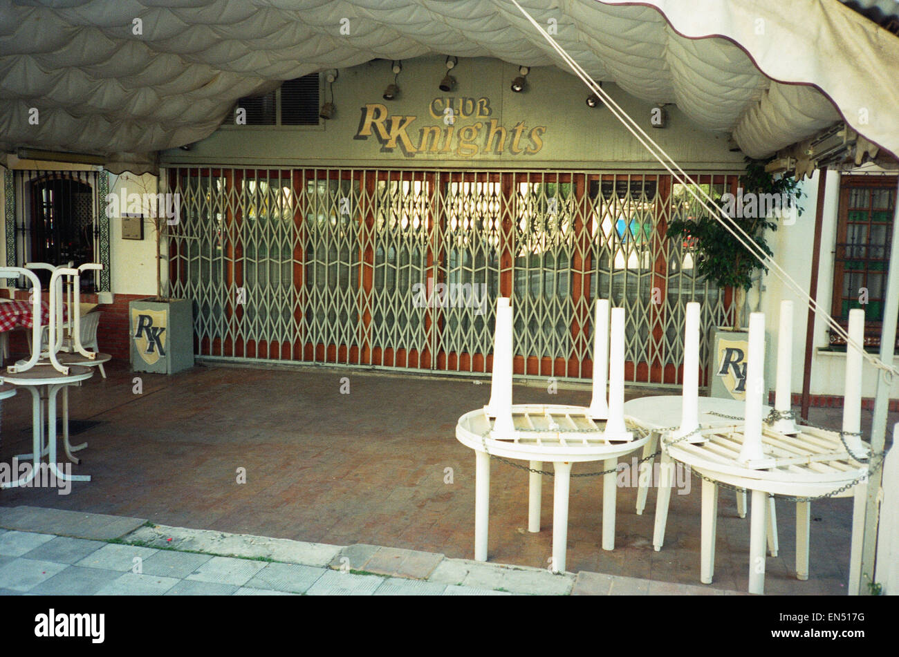 Vista esterna del club appartenenti alla ex gangster Londra Ronnie Knight in Malaga sulla Costa del Sol, Spagna. 13 maggio 1994. Foto Stock
