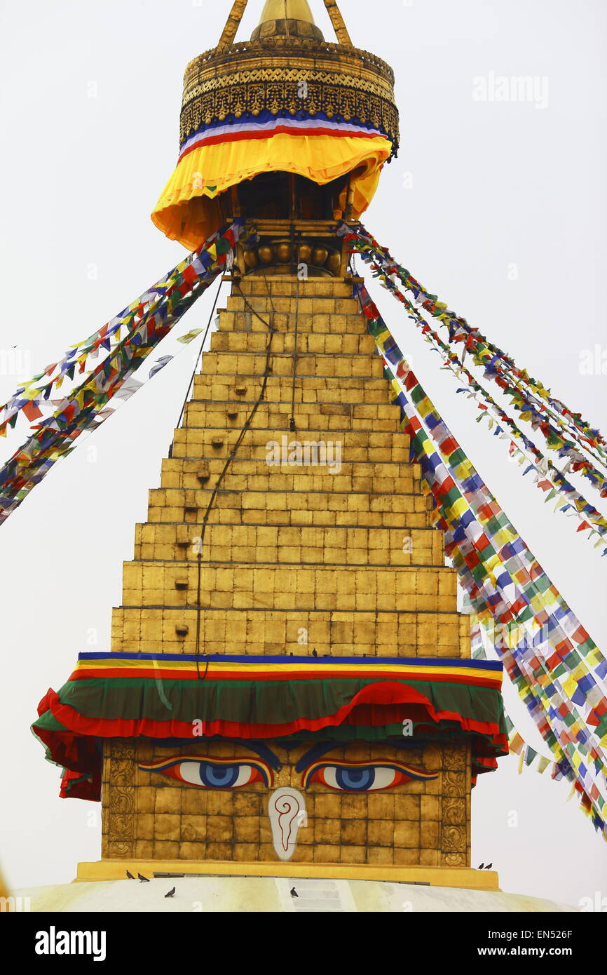 Grande tempio buddista e Stupa Boudhanath, a Kathmandu. Il Nepal Foto Stock