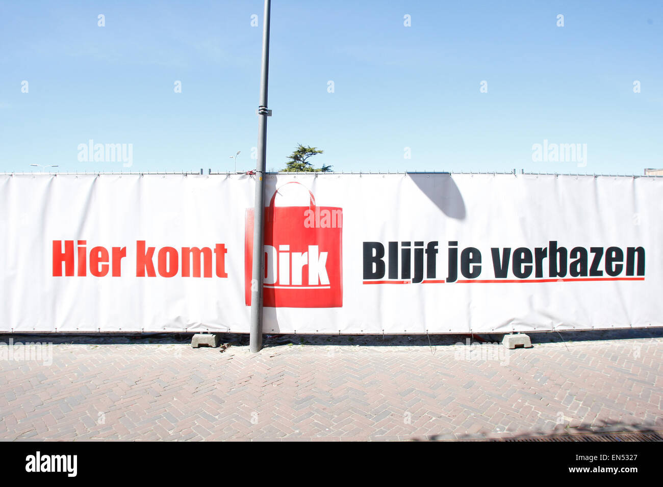 Pubblicità per un supermercato di Dirk è visto in Voorschoten, Foto Stock