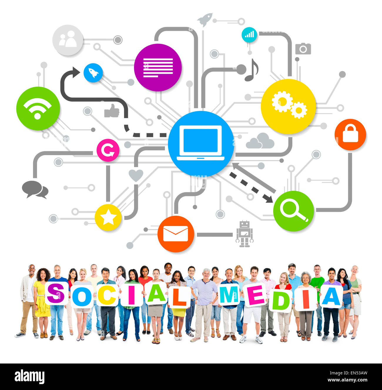 Gruppo di persone Multi-Ethnic in un Social Media Foto a tema Foto Stock