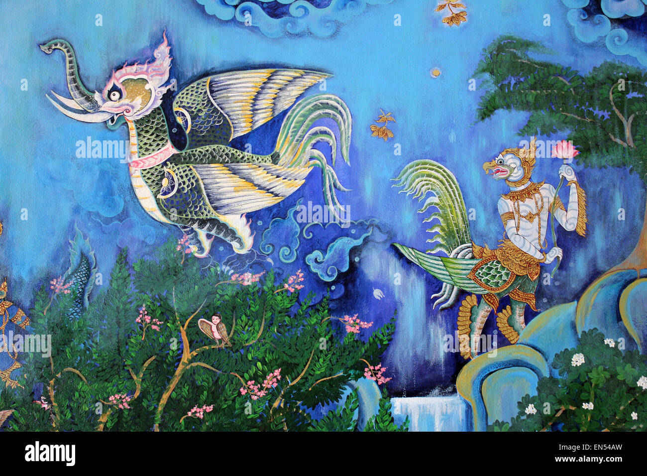 Thai dipinto raffigurante creature mitiche di Himmavanta Foto Stock