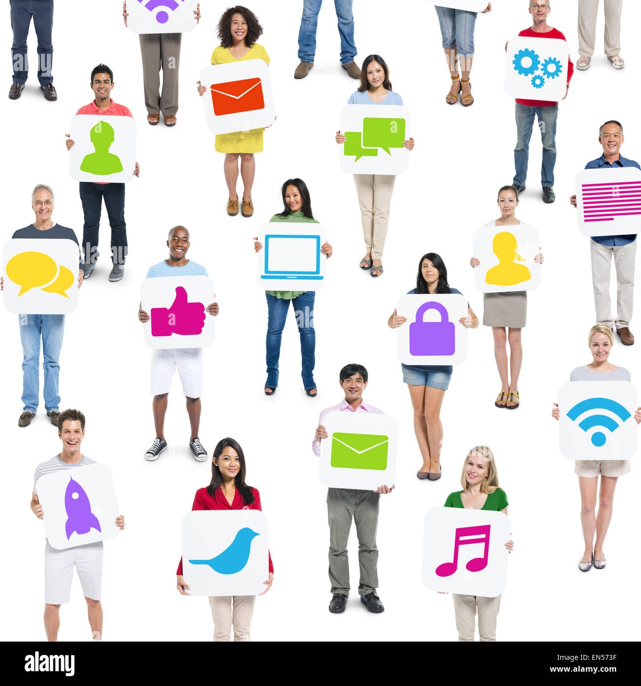 La folla di persone che trattengono i segni Foto Stock