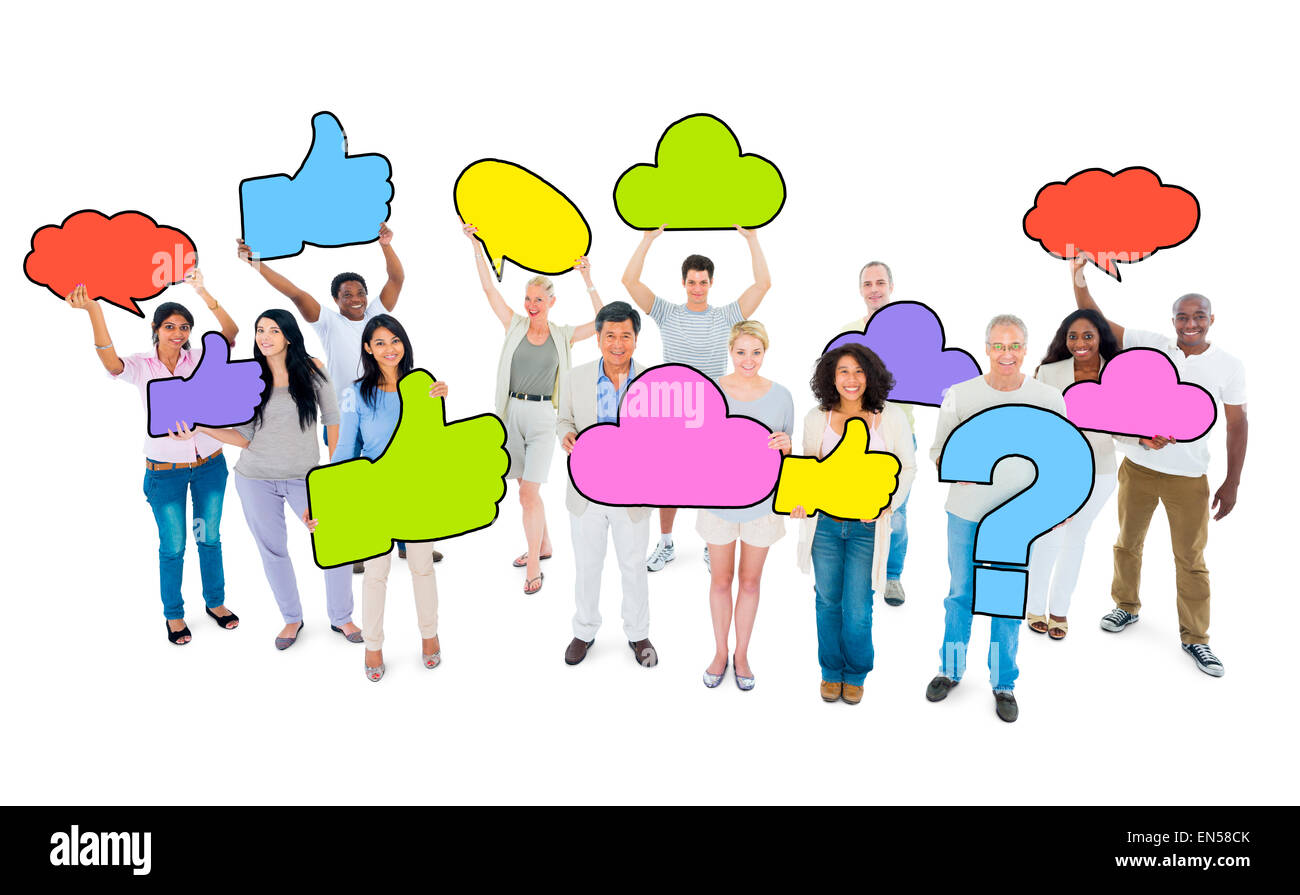 Multi-Ethnic gruppo di persone e colorati Fumetti Foto Stock