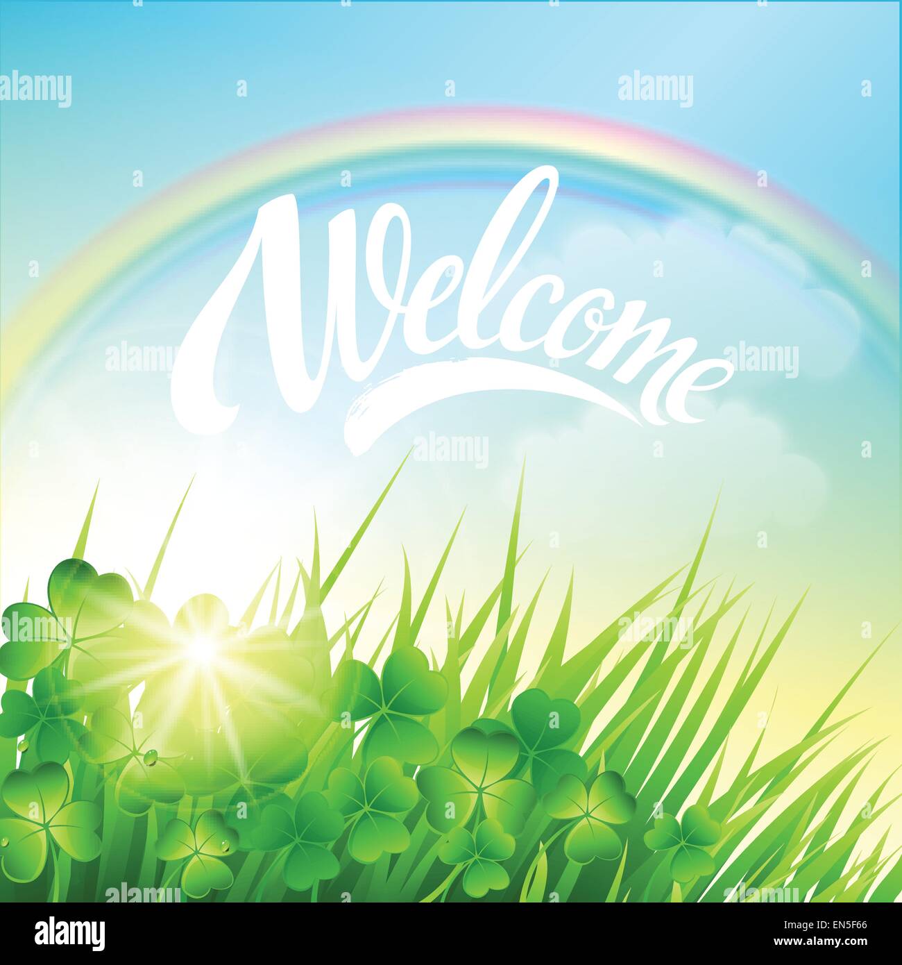 Paesaggio di primavera con il chiodo di garofano e rainbow EPS 10 Illustrazione Vettoriale