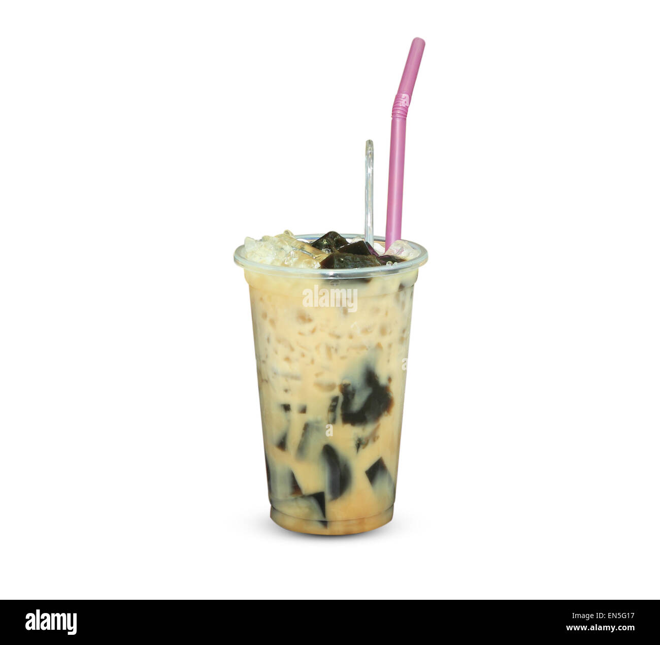 Thai dessert gelatina di erba nella tazza di plastica su sfondo bianco Foto Stock