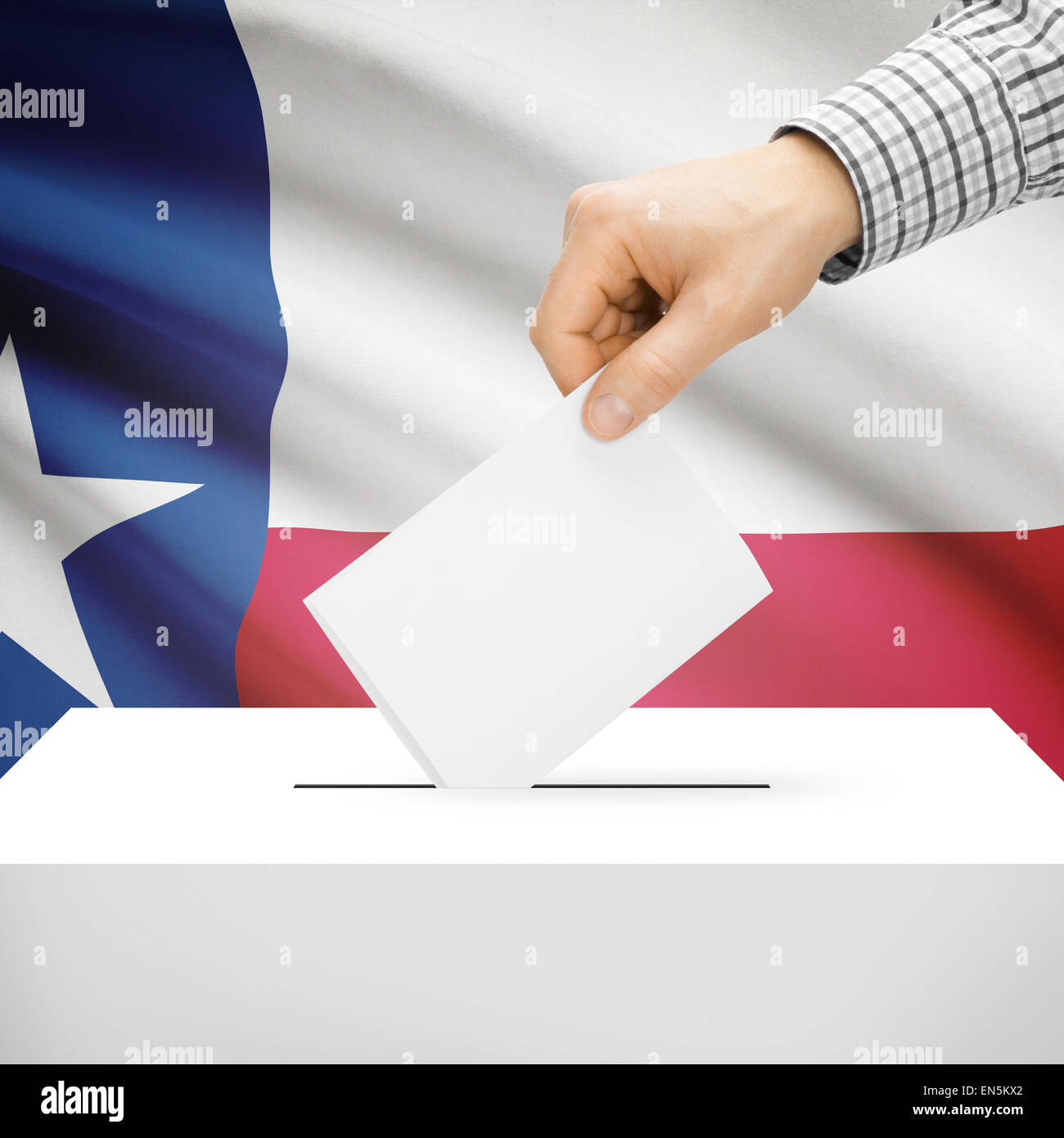 Urne con noi bandiera di stato sulla serie di sfondo - Texas Foto Stock