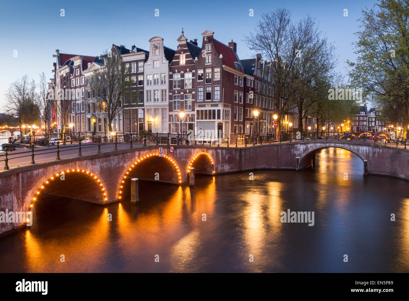 Leidsegracht di notte, Amsterdam, Olanda Foto Stock