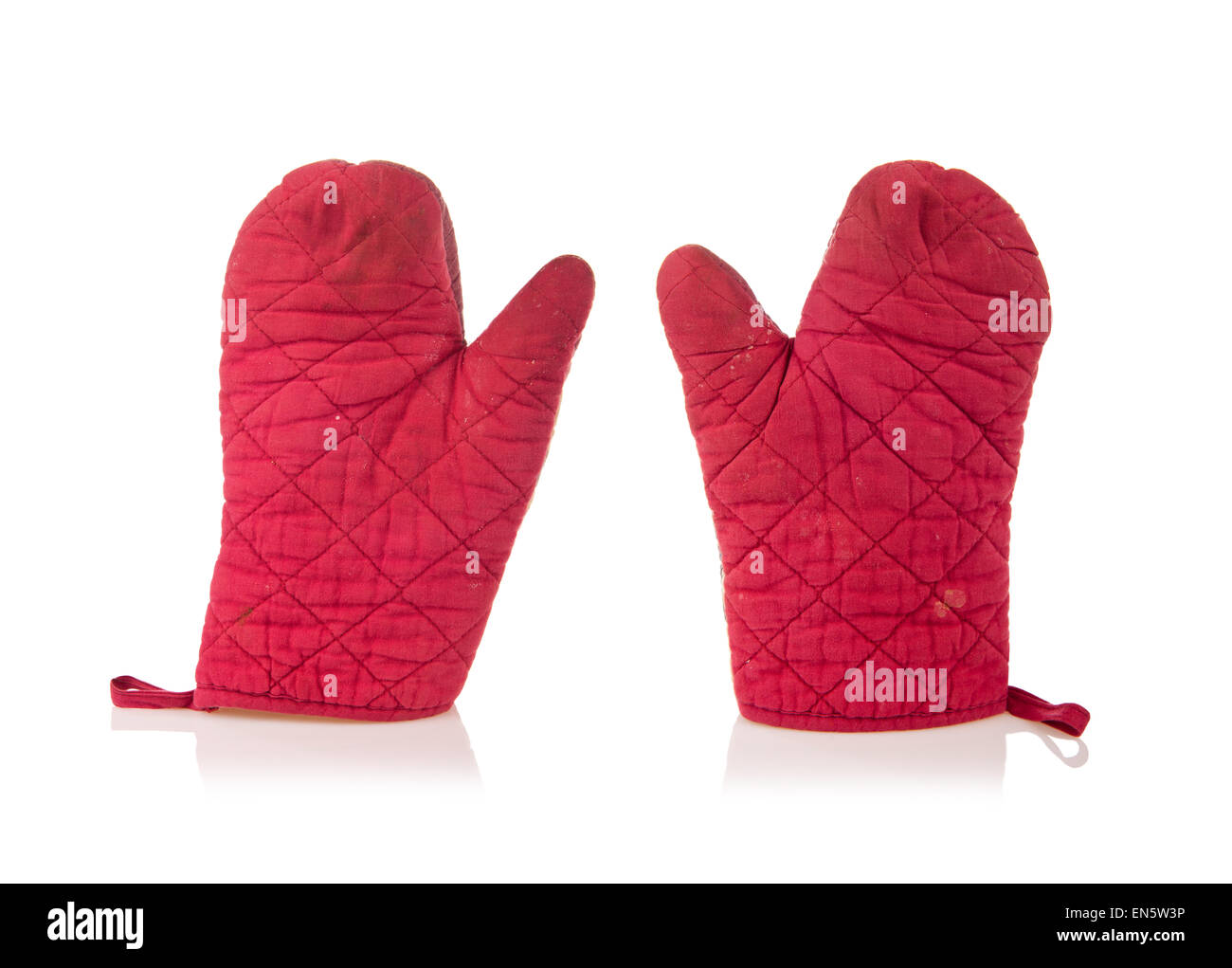 Vecchio usato la cucina guanti da forno coppia Foto Stock